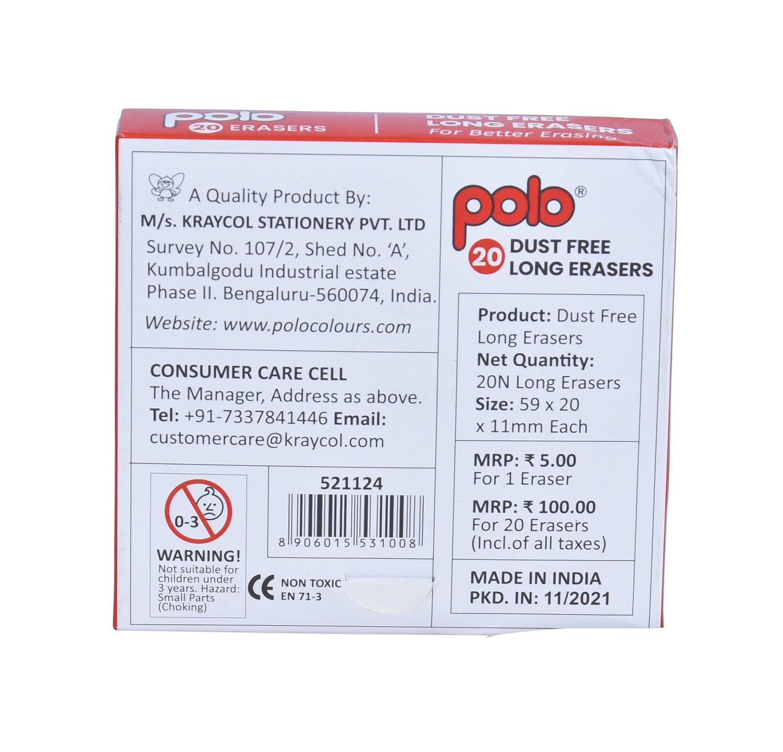 Dustfree Long Erasers Polo Colours